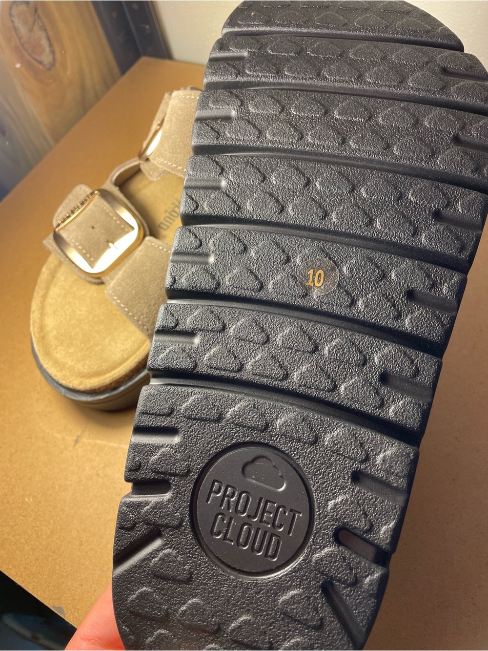 Women’s Suede Double-Buckle Slide Sandals - Taupe - Picture 5 of 5